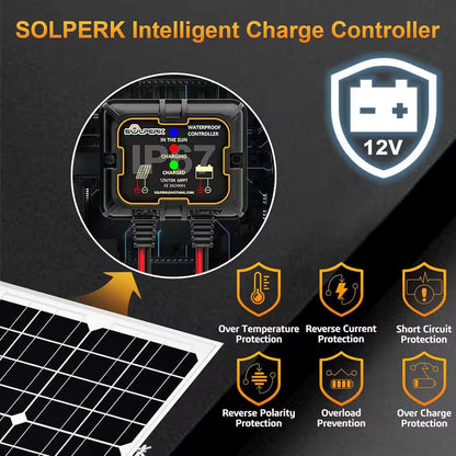 Solar Panel Kit 20W 12V, Solar Battery Trickle Charger Maintainer + Upgrade Controller + Adjustable Mount Bracket
