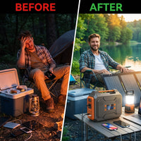 300-Watt Portable Solar Generator W/ Foldable 60-Watt Monocrystalline Solar Panel and 280Wh for Camping, RV, Outdoor Use — Before & After