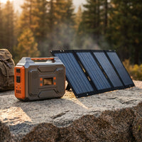300-Watt Portable Solar Generator W/ Foldable 60-Watt Monocrystalline Solar Panel and 280Wh for Camping, RV, Outdoor Use — Studio Shot