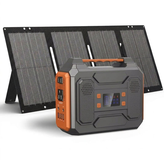 300-Watt Portable Solar Generator W/ Foldable 60-Watt Monocrystalline Solar Panel and 280Wh for Camping, RV, Outdoor Use — Studio Shot