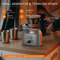 Portable Power Station 150W 155Wh Solar Generator 110V 42000Mah Portable Power Bank W/Ac Outlet, 6 Outputs External Battery Backup LED Light for Outdoor Camping
