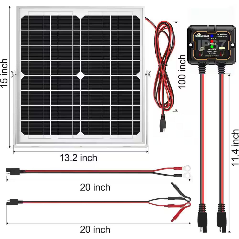 Solar Panel Kit 20W 12V, Solar Battery Trickle Charger Maintainer + Upgrade Controller + Adjustable Mount Bracket