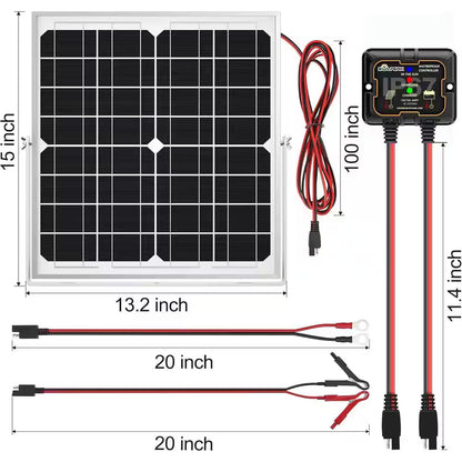 Solar Panel Kit 20W 12V, Solar Battery Trickle Charger Maintainer + Upgrade Controller + Adjustable Mount Bracket