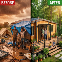 Customized Foldable House for Forest Homestay Portable Wood Look Cabin Prefab Tiny Home with Large Window — Before & After