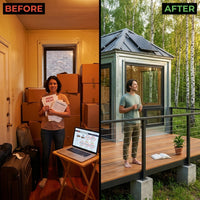 Prefab Tiny Home Built for Off-Grid Living, Foldable Steel Frame, Galvanized Construction, Large Windows — Before & After