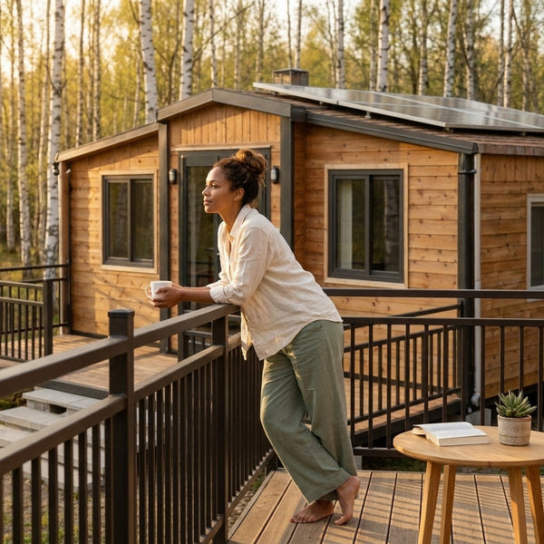 Prefab Tiny Home Built for Off-Grid Living, Foldable Steel Frame, Galvanized Construction, Large Windows