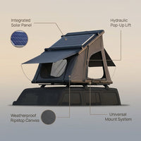 Rooftop Tent Hard Shell,Solar Panel Roof Top Tent Hardshell, Pop up Rooftop Camping for Jeep Truck Car SUV Van Wrangler. — infographic