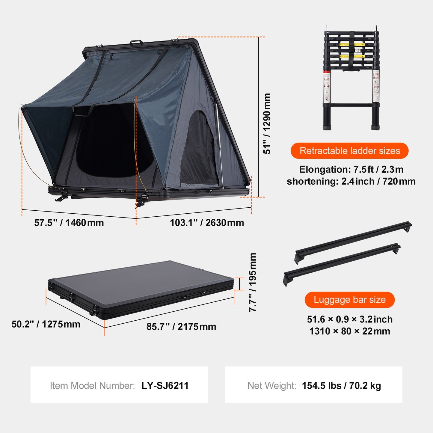 Uimoso Hardshell Rooftop Tent Car Pop-Up Outdoor Camping Travel Tents W/ Ladder