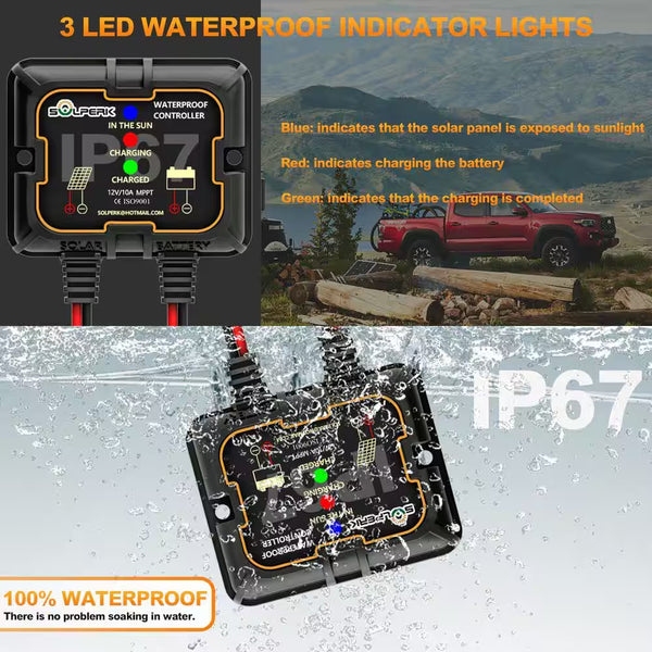 Solar Panel Kit 20W 12V, Solar Battery Trickle Charger Maintainer + Upgrade Controller + Adjustable Mount Bracket