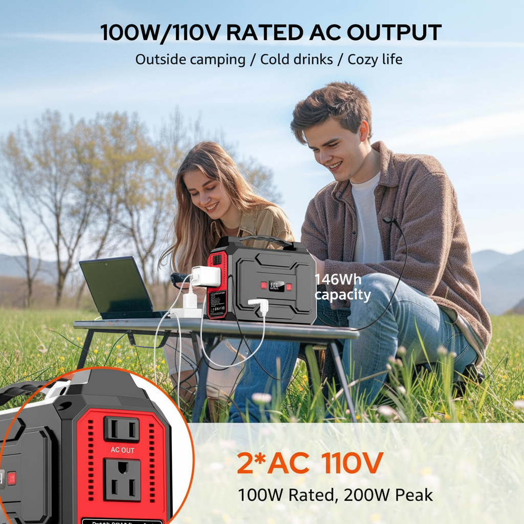 Portable Power Station, 146Wh 100W Solar Powered Power Bank with AC Outlet | Solar Generator Portable Charger Power Bank Battery Pack 110V for Home Outdoor Camping Emergency (Solar Panel NOT Included)